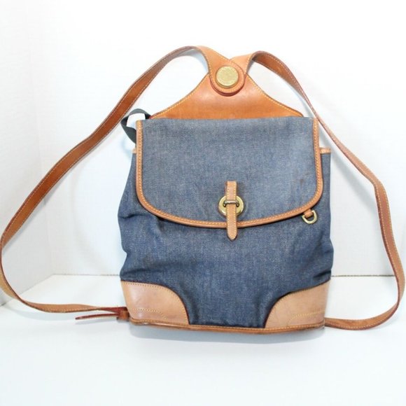 Dooney & Bourke Handbags - Vintage Dooney & Bourke Blue Denim & Leather Backpack Purse USA Made H13008